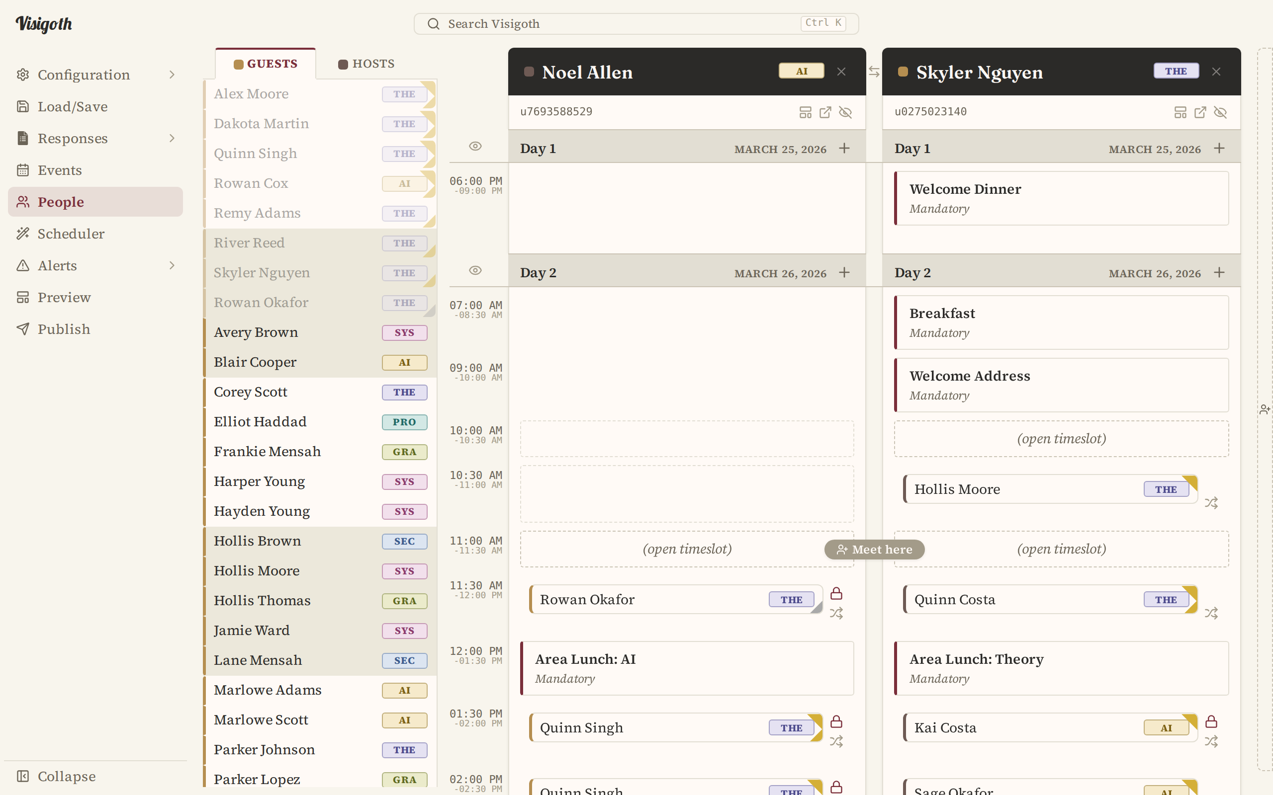 The Visigoth scheduling interface, showing a built agenda